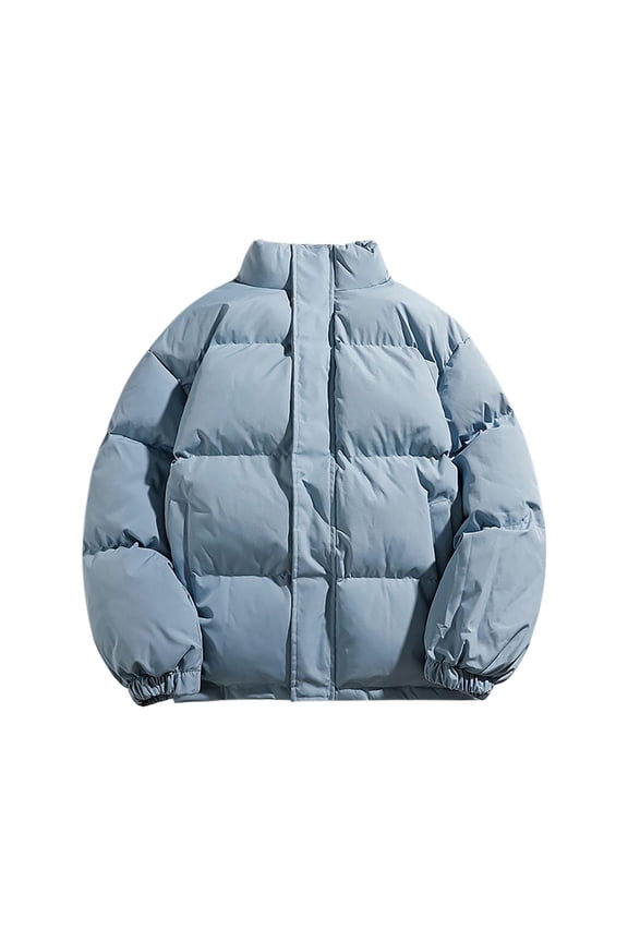 Puffer Jacket for Men Winter Cotton Padded Down Stand Collar Long Sleeve Bubble Puffy Warm Streetwear Coat Outwear
