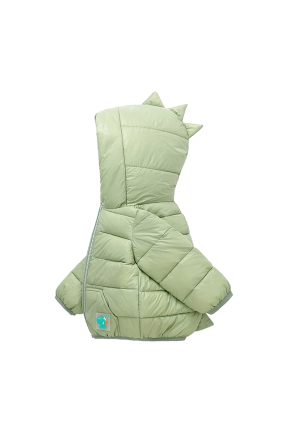Puffer Jacket for Toddler Dinosaur Style Soild Color Logo Print Padded Kids Down Coats with Pockets(2 Years 110,Green)