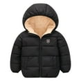 thumbnail image 1 of Puffer Jacket for Toddler Thermal-Lined Fleece Padded Hooded Soild Color Print Zip Up Logo Print Kids Coats with Pockets(2 Years 110,Black), 1 of 3