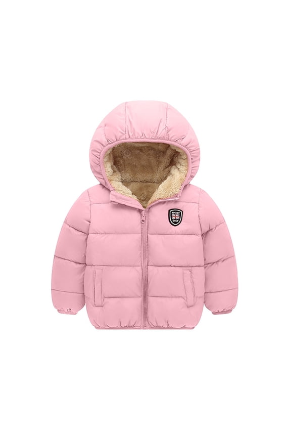Puffer Jacket for Toddler Thermal-Lined Fleece Padded Hooded Soild Color Print Zip Up Logo Print Kids Coats with Pockets(3 Years 120,Pink)