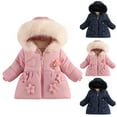 thumbnail image 1 of Puffer Jackets for Boys Girls Toddler 2-6 Years Unisex Children Solid Color Long Sleeve Thickened Velvet Down Jacket with Hooded Kid's Winter Windproof Casual Outerwear Dark Blue 5 Years, 1 of 10