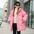 thumbnail image 1 of Puffer Jackets for Girls Ticken Quilted Mid Length Down Coat with Hood (Pink 6-7 Years), 1 of 4