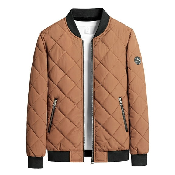 Puffer Jackets for Men Casual Loose Solid Color Zipper Lightweight Packable Winter Warm Pullover Coats with Pockets,Brown,6XL