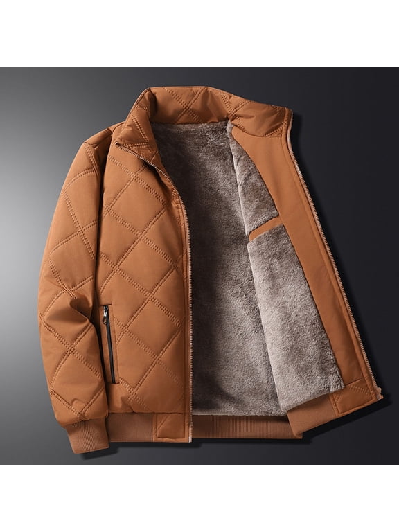 Puffer Jackets for Men Fleece Lined Big & Tall M-5XL Thermal Winter Coats with Pockets Plus Size Casual Zip-Up Warm Sherpa Outerwear Jacket