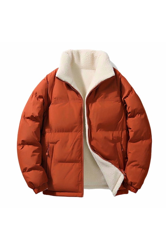 Puffer Jackets for Women Solid Color Zippered Stand-Up Collar Parkas Double Pocket Long Sleeve Hoodless Casual Outwear