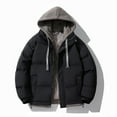 thumbnail image 1 of Puffer Men Jacket Black Winter Hood Down Jacket Faux Two Piece Warm Full Zip Coat for Men, 1 of 4