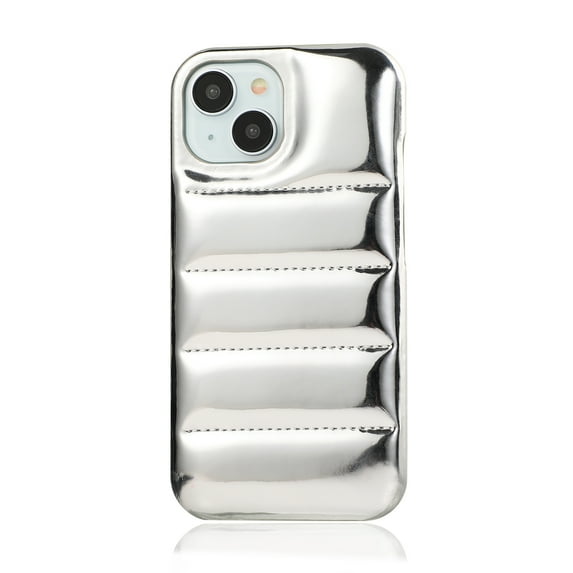 Puffer Phone Case Compatible for iPhone 12 Pro Max, Soft Touch Puffer Trendy Down Jacket Material, Slim Glossy Anti-Scratches Shockproof Non-Slip for iPhone 12 Pro Max Protective Case, Silver