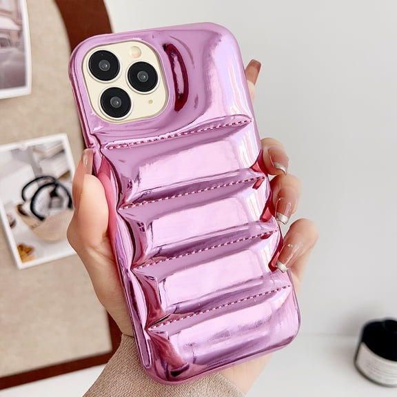 Puffer Phone Case Compatible for iPhone 16 Pro Max, Soft Touch Puffer Trendy Down Jacket Material, Slim Glossy Anti-Scratches Shockproof Non-Slip for iPhone 16 Pro Max Protective Case, Purple