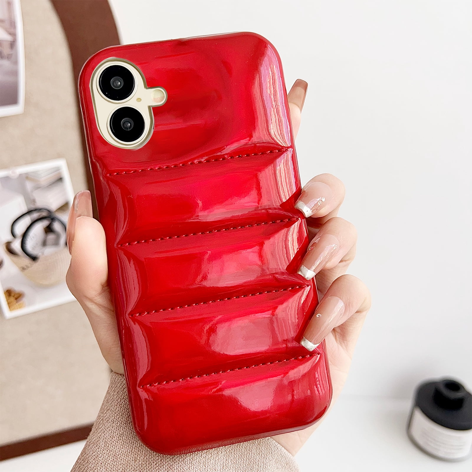 Puffer Phone Case for iPhone 16 Plus, Laser Glossy Down Jacket