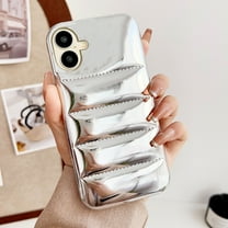 Puffer Phone Case for iPhone 16 Plus, Laser Glossy Down Jacket Touch Trendy Puffer Case for iPhone 16 Plus, Shockproof Scratch Resistant Slim Case for Women Men, Silver
