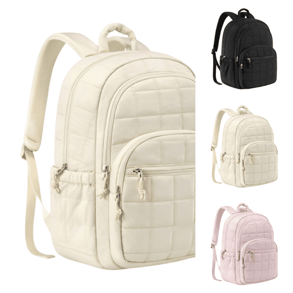 Puffer Quilted Backpack for Women College Backpack Puffy Work Backpacks Fit Laptop Light Casual Daypack