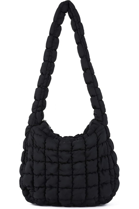 Puffer Quilted Shoulder Bag for Women Puffy Bubble Tote Bag Lightweight Nylon Handbag Padded Soft Purse