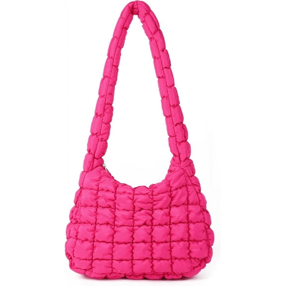 Puffer Quilted Shoulder Bag for Women Puffy Bubble Tote Bag Lightweight Nylon Handbag Padded Soft Purse