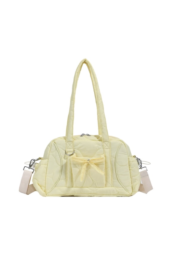 Puffer Tote Bag Quilted Crossbody Bags for Women Puffy Shoulder Handbag Carry on Weekender Bag Y2k Bow Purse Travel Work
