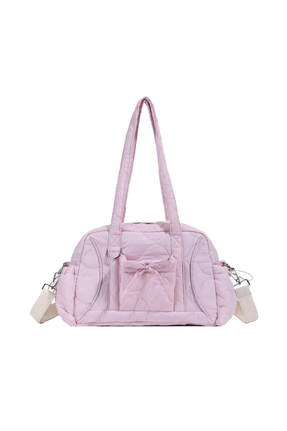 Puffer Tote Bag Quilted Crossbody Bags for Women Puffy Shoulder Handbag Carry on Weekender Bag Y2k Bow Purse Travel Work