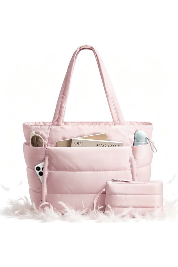 Puffer Tote Bag for Women 15.6-inch Lightweight and Fluffy Work Handbag, Everyday College Bag, Suitable for School, Travel, and Gym  , Ideal Gift for Women.