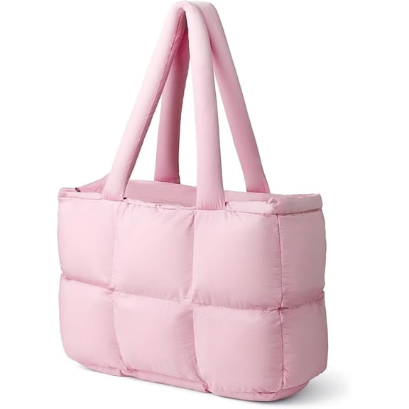 Puffer Tote Bag for Women, Large Quilted Puffy Handbag Lightweight Satchel Purse for Work Travel Gym Shop