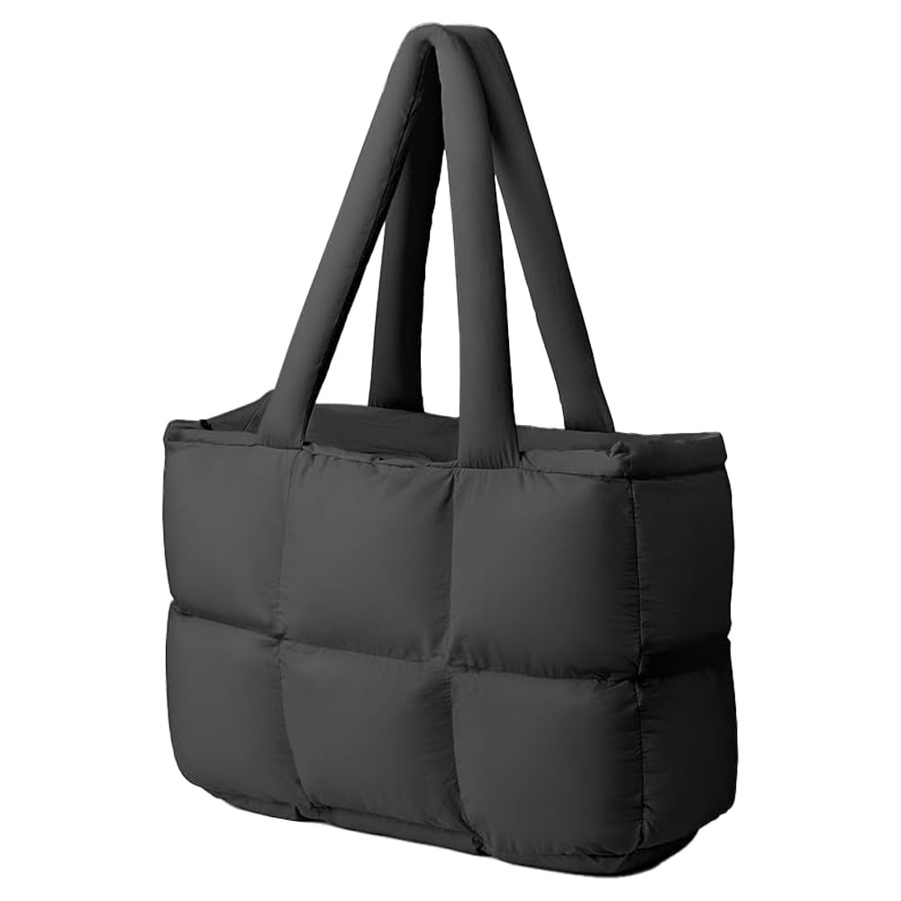 Puffer Tote Bag for Women, Large Quilted Puffy Handbag Lightweight Satchel Purse for Work Travel Gym Shop