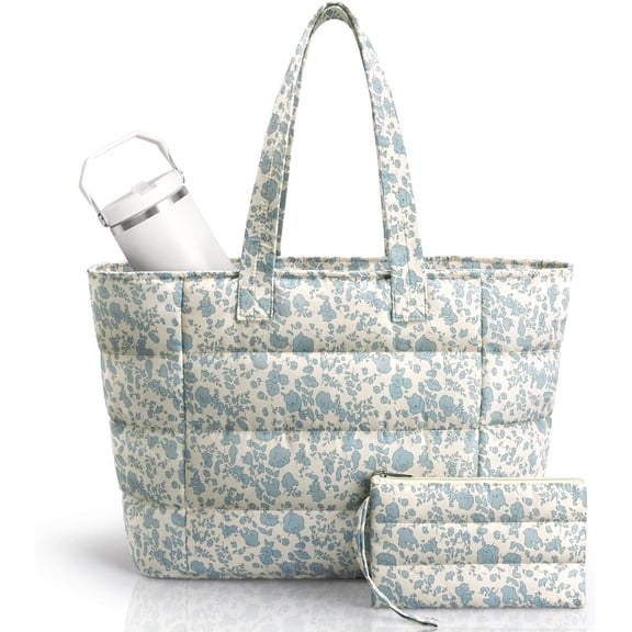Puffer Tote Bag for Women, Lightweight Puffy Bag with Handbag for Travel, Work, Gym, Laptop Bag for Nurse Teacher