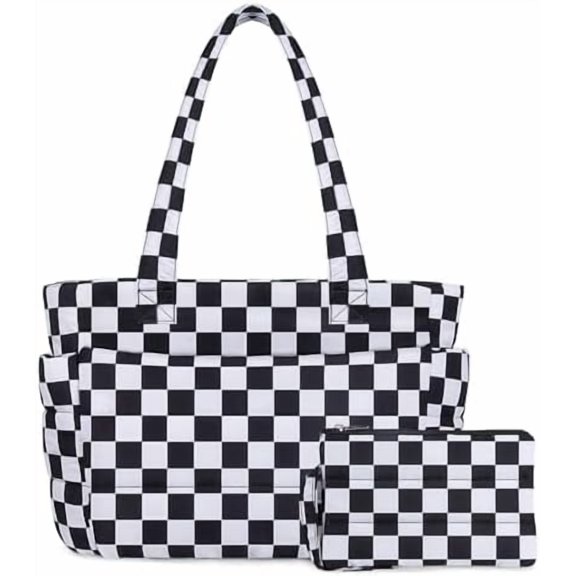 Puffer Tote Bag for Women, Lightweight Puffy Handbag with Compartments, Quilted Shoulder Bag for Work, Travel, Gym