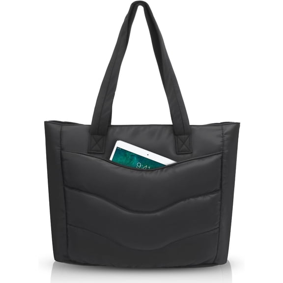 Puffer Tote Bag for Women - Lightweight Puffy Work Handbag- Large Laptop Quilted Bag for Daily, Travel, Gym