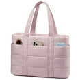 thumbnail image 1 of Puffer Tote Bag for Women, Lightweight Work Handbag with Compartments for 15.6" Laptop, Quilted Shoulder Bag for Commuter, Travel, Gym, School, Pink, 1 of 6