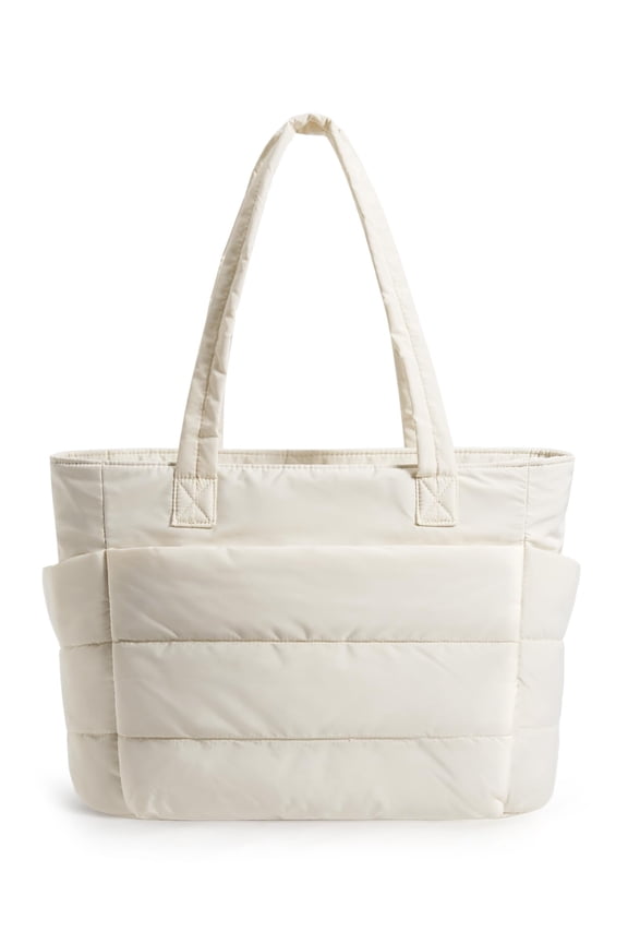 Puffer Tote Bag for Women, Nurses - Multi-Pocket Lightweight Bag for Work - Quilted Handbag for Travel and Gym