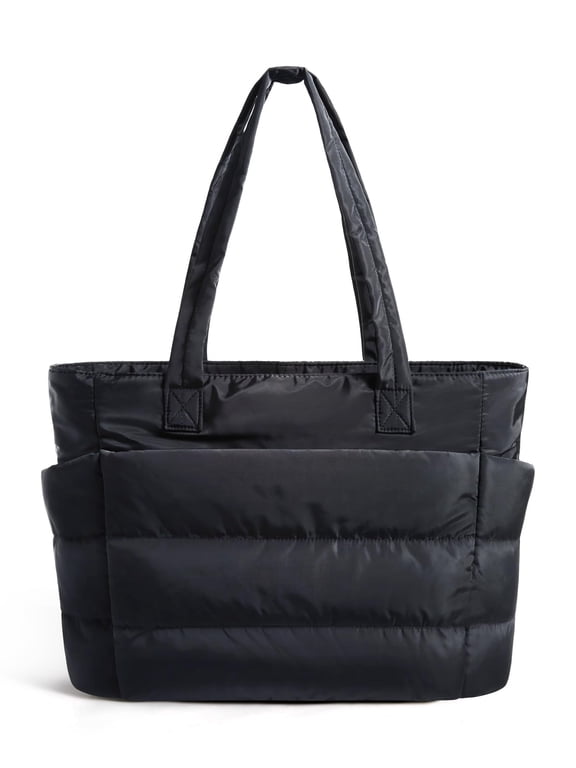 Puffer Tote Bag for Women, Nurses - Multi-Pocket Lightweight Bag for Work - Quilted Handbag for Travel and Gym