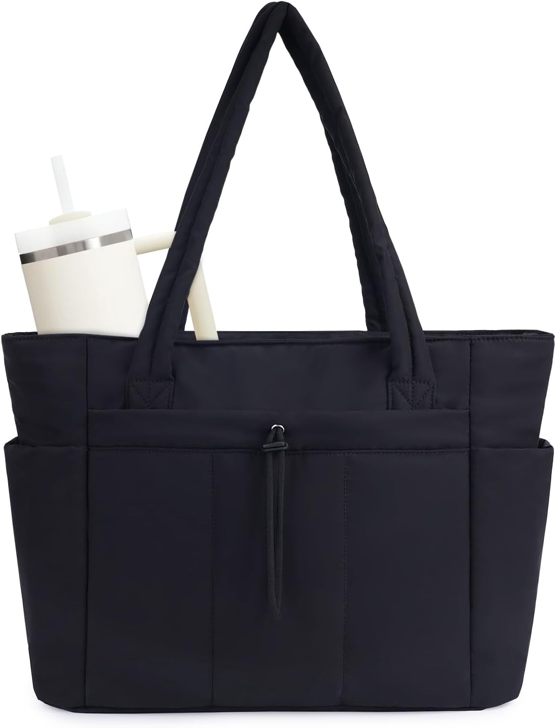 Puffer Tote Bag for Women, Shoulder Bag Handbag with Cup Holder & 15.6" Laptop Compartment & Trolley Sleeve for Travel, Work, Nurse, Lightweight, 20L