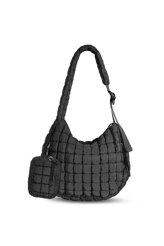 Puffer Tote Bags Adjustable Shoulder Strap Black