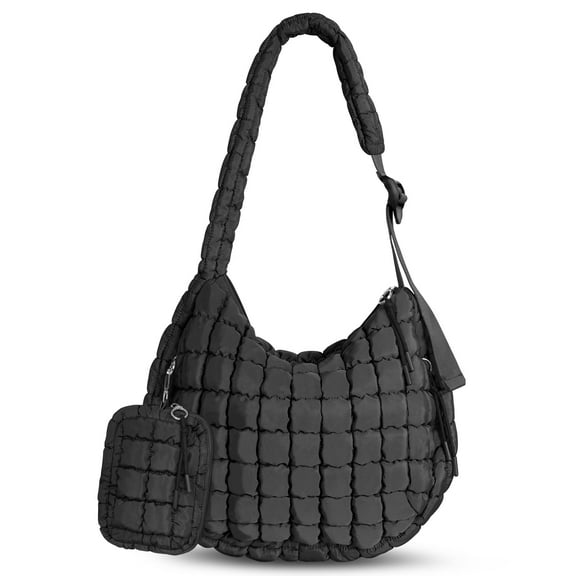 Puffer Tote Bags Adjustable Shoulder Strap Black