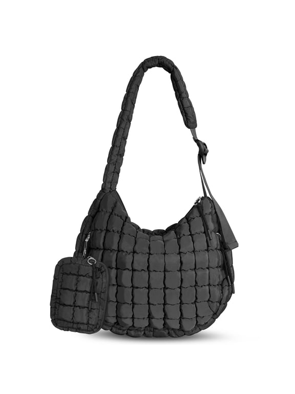 Puffer Tote Bags Adjustable Shoulder Strap Black