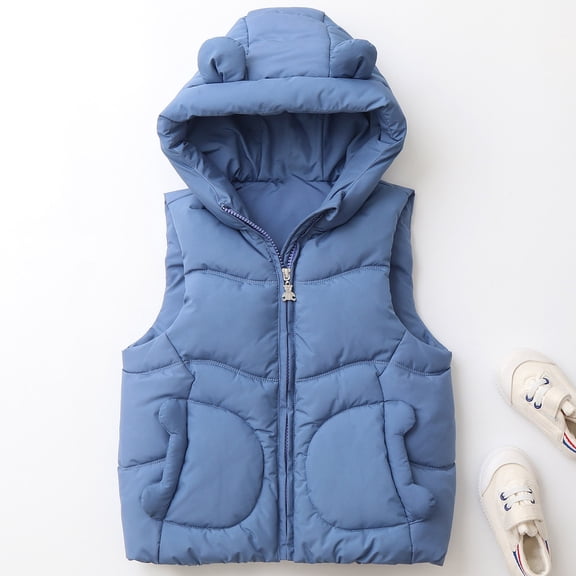 Puffer Vest Hooded Bear Ear Sleeveless Jacket Lightweight Outerwear Vests Toddler Winter Vest Kids Clothes Girls 18-24 Months