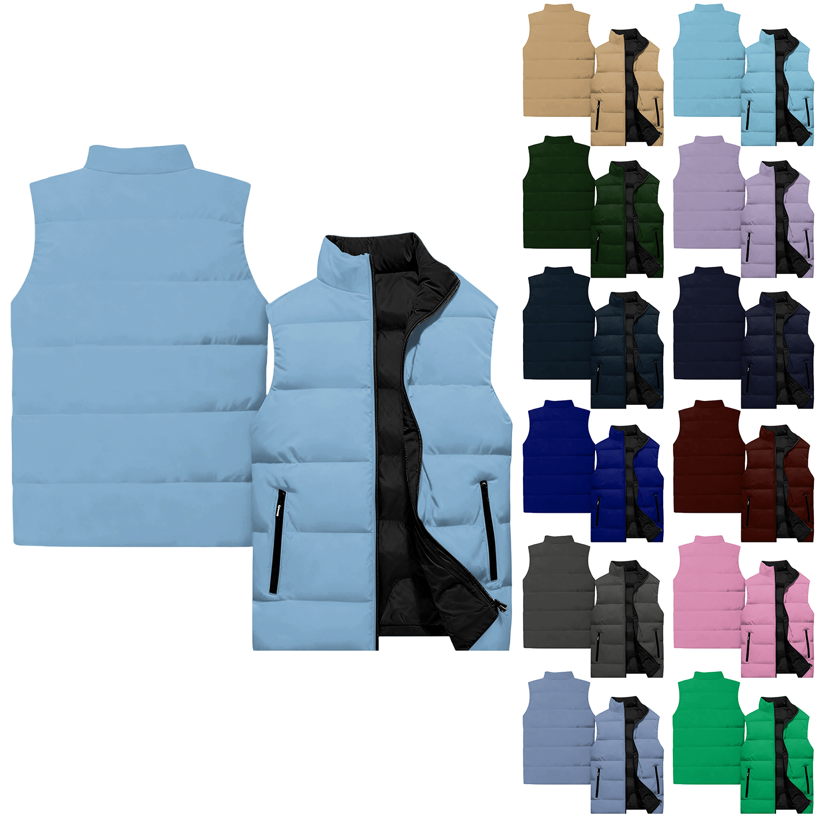 Puffer Vest Jacket for Men Sleeveless Full Zipper Down Vest Quilted Down Waterproof Windproof Jacket Stand Collar Winter Warm Casual Jacket Outerwear for Running Golf Outdoor Blue M
