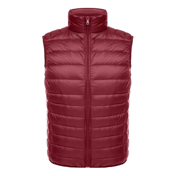 Puffer Vest Jacket for Men Sleeveless Full Zipper Vests Quilted Water-Resistant Windproof Jackets Stand Collar Packable Casual Winter Jacket Outerwear for Hiking Golf Outdoor,Red 3XL