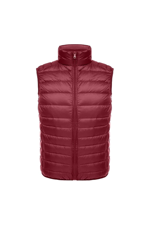 Puffer Vest Jacket for Men Sleeveless Full Zipper Vests Quilted Water-Resistant Windproof Jackets Stand Collar Packable Casual Winter Jacket Outerwear for Hiking Golf Outdoor,Red 3XL