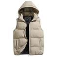 thumbnail image 1 of Puffer Vest Men with Hood Quilted Down Outerwear Vest Zipper Sleeveless Lightweight Jacket with Pockets Warm Winter Casual Puffy Coat for Golf Running Outdoor,Brown S, 1 of 3