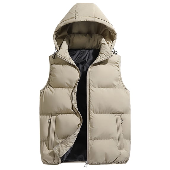 Puffer Vest Men with Hood Quilted Down Outerwear Vest Zipper Sleeveless Lightweight Jacket with Pockets Warm Winter Casual Puffy Coat for Golf Running Outdoor,Brown S