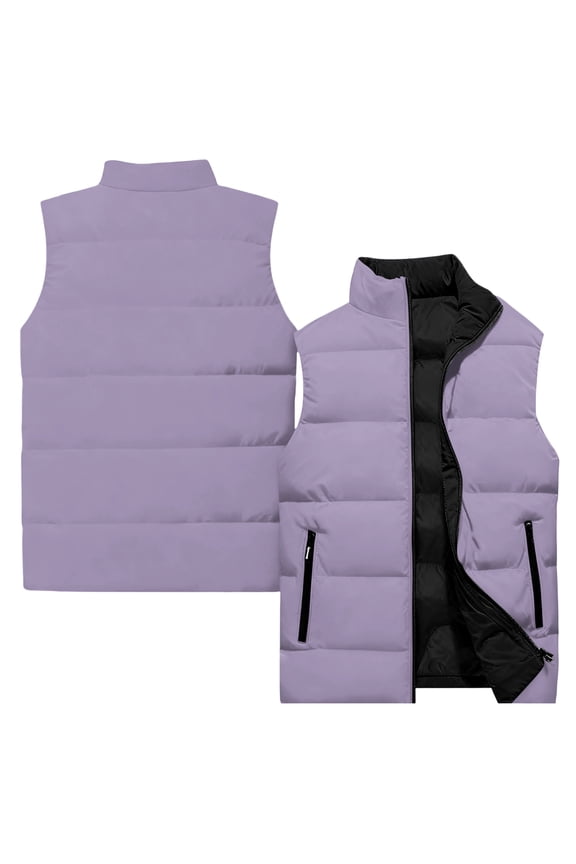 Puffer Vest Men Sleeveless Zip Up Vest Quilted Waterproof Windproof Down Jacket Stand Collar Winter Warm Casual Jacket Outerwear for Running Golf Outdoor Purple M