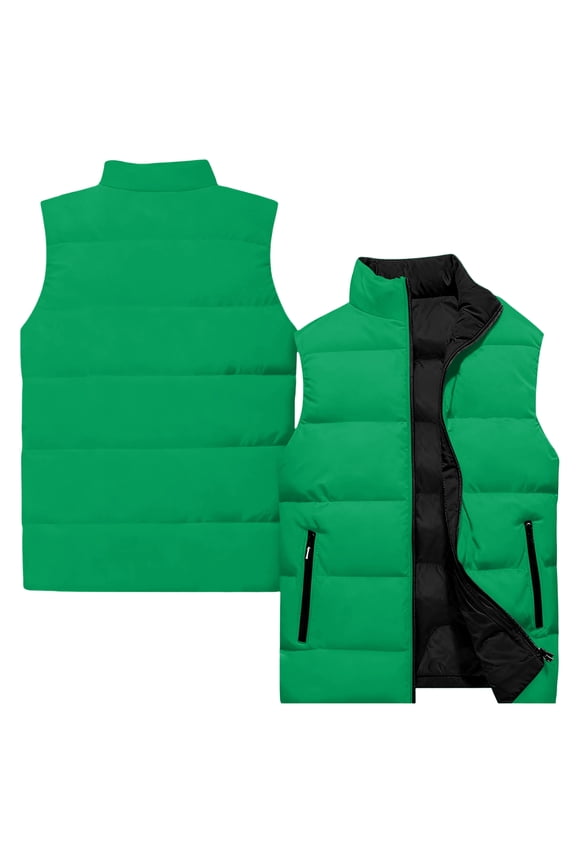 Puffer Vest Men Sleeveless Zip Up Down Vest Quilted Down Waterproof Windproof Vest Jacket Stand Collar Packable Casual Winter Jacket Outerwear for Work Travel Outdoor Green 3XL
