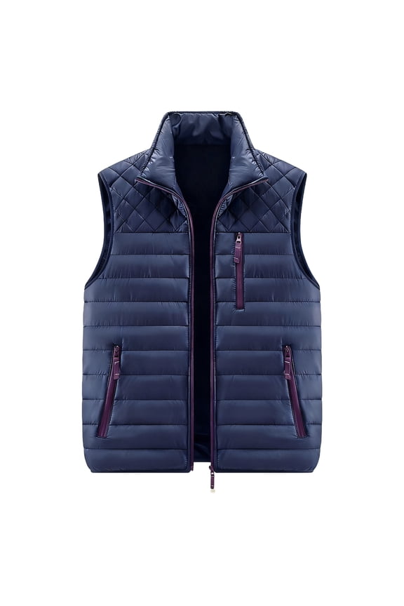 Puffer Vest Men Stand Collar Quilted Vests Full Zipper Sleeveless Lightweight Vest Jacket with Pockets Winter Padded Casual Outerwear for Work Travel Outdoor,Blue L
