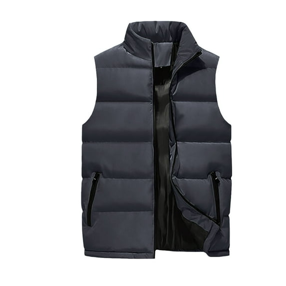 Puffer Vest for Men Stand Collar Quilted Down Vests Full Zipper Sleeveless Lightweight Vest Jacket with Pockets Winter Warm Casual Streetwear for Golf Running Outdoor,Black XL