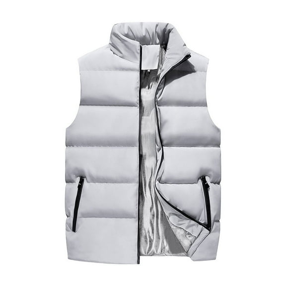 Puffer Vest Outerwear for Men Stand Collar Quilted Outerwear Vest Full Zipper Sleeveless Lightweight Down Jacket with Pockets Warm Winter Casual Puffy Jacket Outerwear for Running Outdoor,Gray L