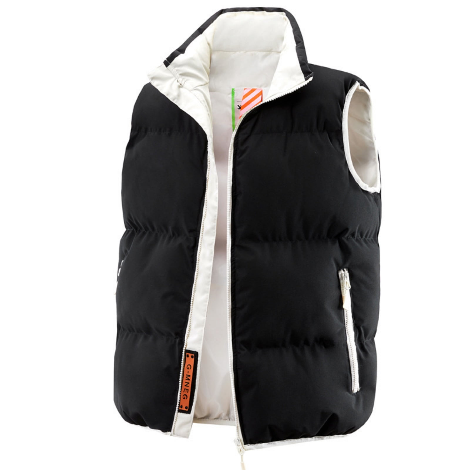 Puffer Vest Quilted Down Jacket for Men Quilted Sleeveless Vests Stand Collar Solid Jackets Big & Tall Winter Casual Puffy Full Zipper Coat for Travel Running Outdoor,Black L