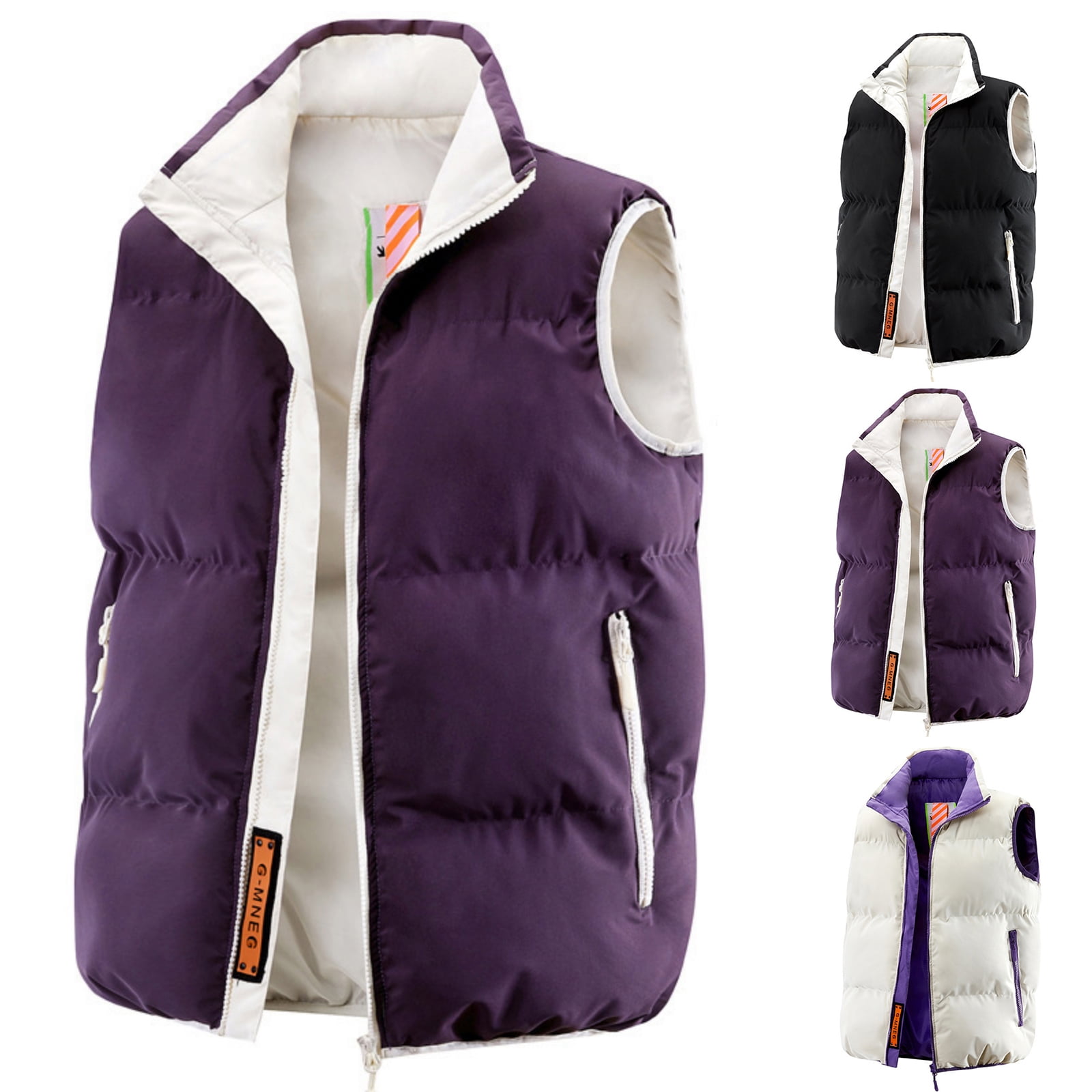 Puffer Vest Quilted Down Jacket for Men Stand Collar Quilted Down Vests Zipper Sleeveless Lightweight Down Jacket with Pockets Warm Winter Casual Puffy Coat for Running Golf Outdoor,Purple L