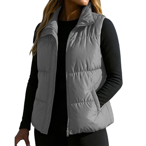 Puffer Vest for Women Lapel Collar Zip Up Outerwear with Pockets Sleeveless Insulated Padded Jacket, Full Zip Winter Fashion Coat,Lightweight,Casual,Outdoor, Running,Golf,Travel