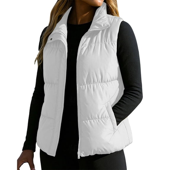 Puffer Vest for Women Lapel Collar Zip Up Outerwear with Pockets Sleeveless Insulated Padded Jacket, Full Zip Winter Fashion Coat,Lightweight,Casual,Outdoor, Running,Golf,Travel