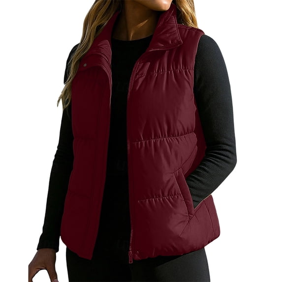 Puffer Vest for Women Lapel Collar Zip Up Outerwear with Pockets Sleeveless Insulated Padded Jacket, Full Zip Winter Fashion Coat,Lightweight,Casual,Outdoor, Running,Golf,Travel