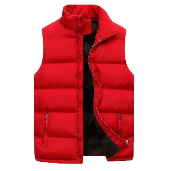 Puffer Vest Women Padded Vest Women Winter Solid Color Zipper Sleeveless Top Windproof Womens Winter Coats Red L