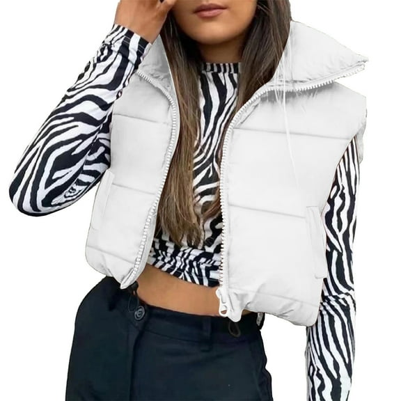 Puffer Vest Women Sevevn Womens Cropped Puffer Vest Padded Stand Collar Zip Lightweight Sleeveless Outwear Gilet Jacket Waistcoat